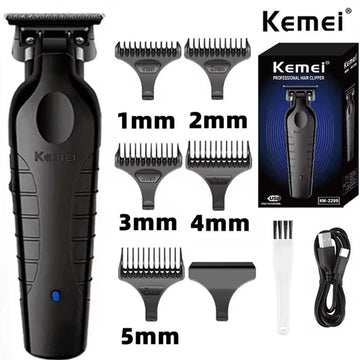 Kemei 2299 Barber – Máquina de Corte Profissional Sem Fio, Trimmer 0mm, Zero Gapped, Carving Clipper, Detailer, Acabamento Elétrico